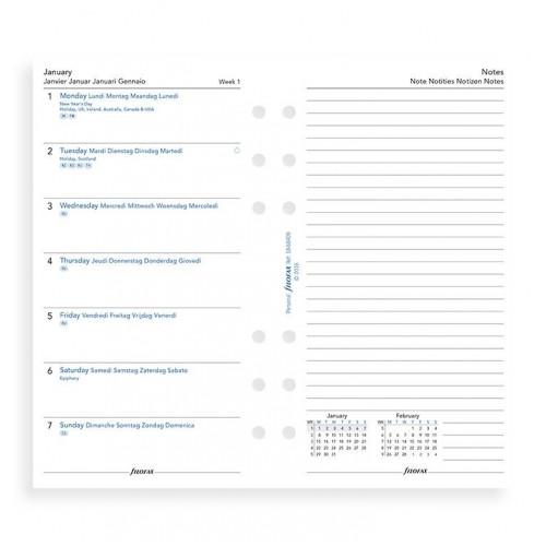 Комплект бланків Тиждень на сторінці з нотатками, Personal, Англійська, White, на 5-ти мовах, 2019