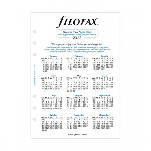 Бланки Filofax Тиждень на розвороті в колонках A5 Білі 2022