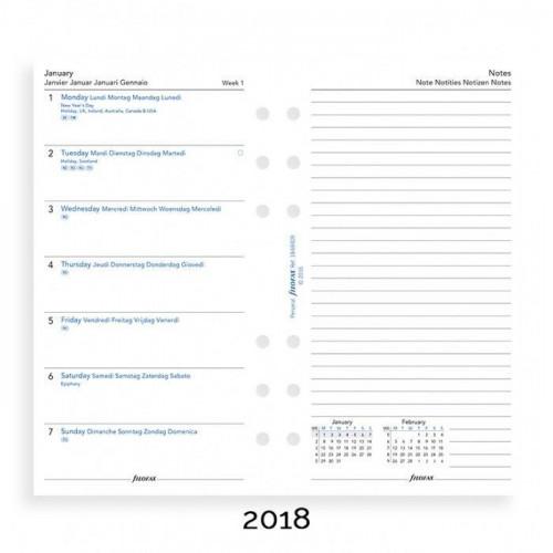 Бланки Filofax Тиждень на сторінці з нотатками Personal білий на 5-й мовами 2018 рік