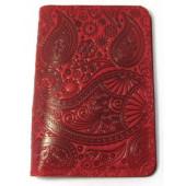 Шкіряне портмоне для документів і паспорта (2 в 1) Turtle, Східний візерунок, червоний