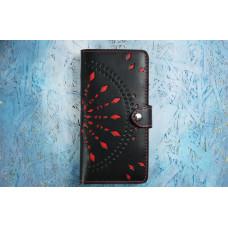 Шкіряний гаманець Turtle вестерн XL, Висічка, чорно-червоний