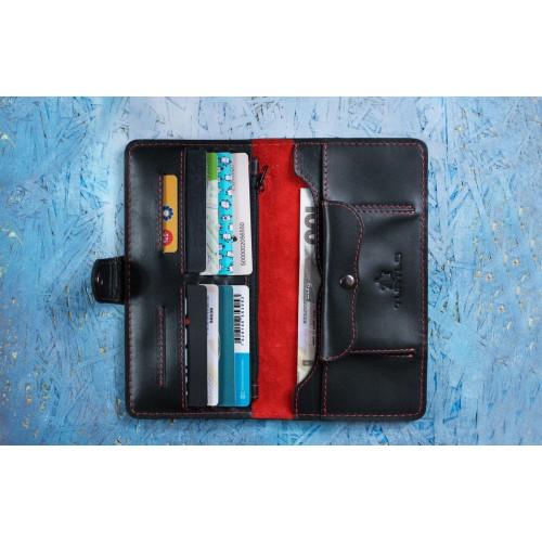 Шкіряний гаманець Turtle вестерн XL, Висічка, чорно-червоний