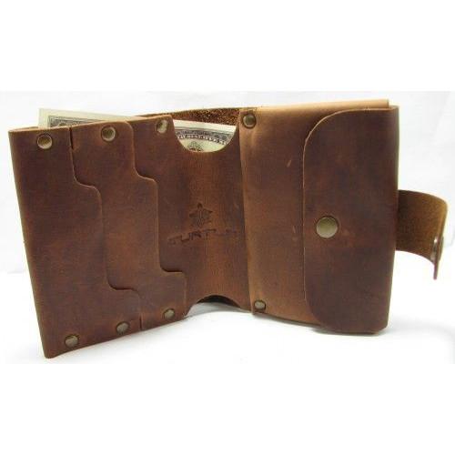 Шкіряний гаманець на заклепках Turtle з відділенням для дрібниці, темно-коричневий вінтажний