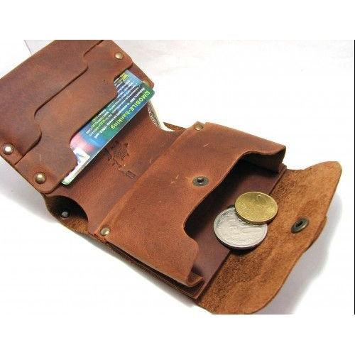Шкіряний гаманець на заклепках Turtle з відділенням для дрібниці, темно-коричневий вінтажний