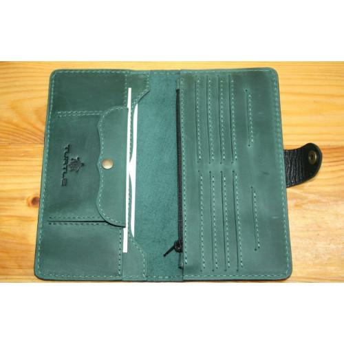 Шкіряний гаманець Turtle вестерн XL, класик, темно-зелений вінтажний