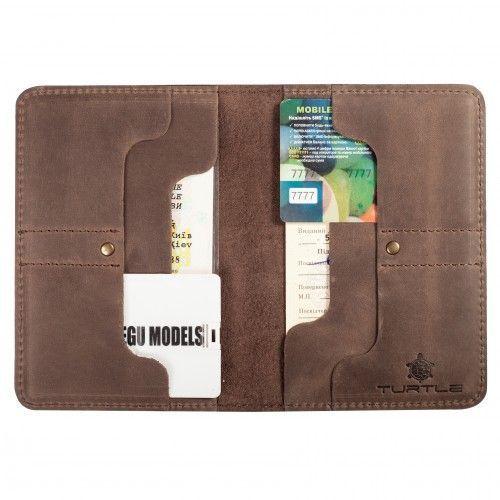 Шкіряне портмоне для документів і паспорта (2 в 1) Turtle, темно-коричневий вінтажний
