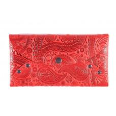 Шкіряний гаманець-конверт Turtle на заклепках, Східний візерунок, червоний