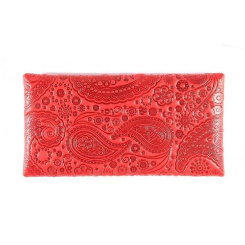 Шкіряний гаманець-конверт Turtle на заклепках, Східний візерунок, червоний