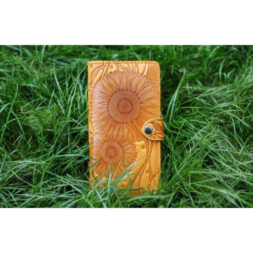 Шкіряний гаманець Turtle вестерн XL, Соняшники, жовтий