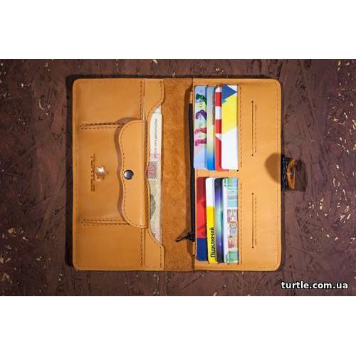 Шкіряний гаманець Turtle вестерн XL, Квіткові стільники, жовтий