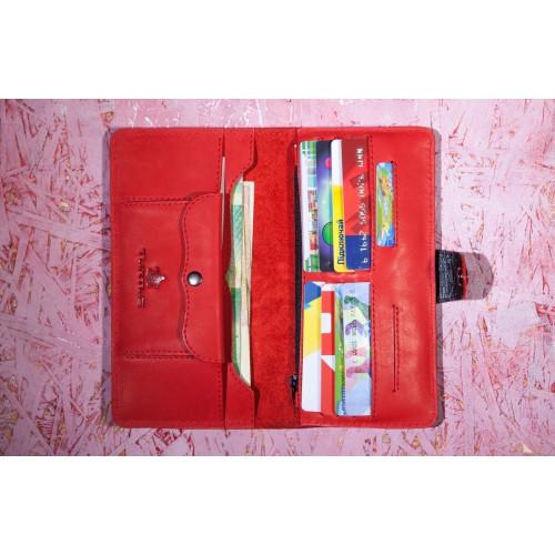 Шкіряний гаманець Turtle вестерн XL, Квіткові стільники, червоний