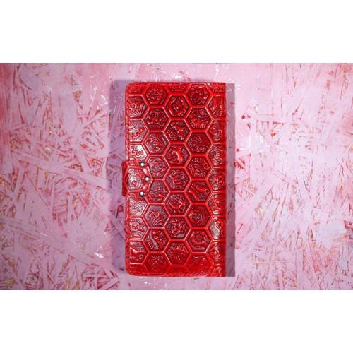 Шкіряний гаманець Turtle вестерн XL, Квіткові стільники, червоний