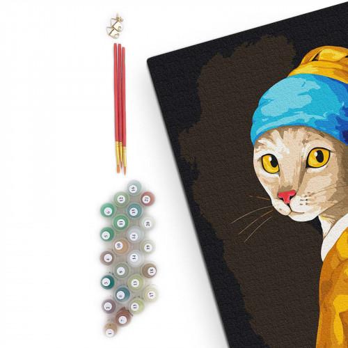 Картина за номерами ORNER та InnaRuda Киця з перловою сережкою
