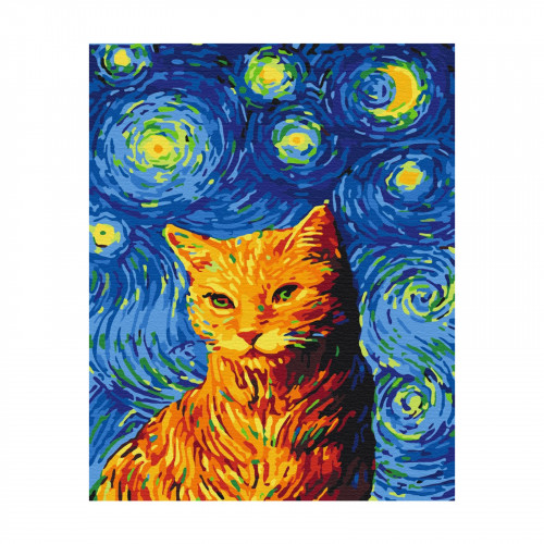 Картина за номерами Brushme Кіт в зоряну ніч