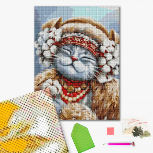 Картина Brushme з алмазної мозайки Киця Зима, Маріанна Пащук
