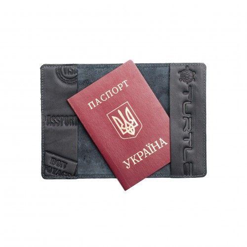 Шкіряна обкладинка для паспорта Turtle, Східний візерунок, темно-сірий