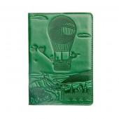 Шкіряна обкладинка для паспорта Turtle, Повітряна куля (Пригоди), зелений