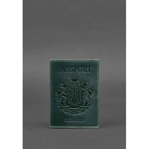 Шкіряна обкладинка BlankNote для паспорту з українським Гербом Зелений
