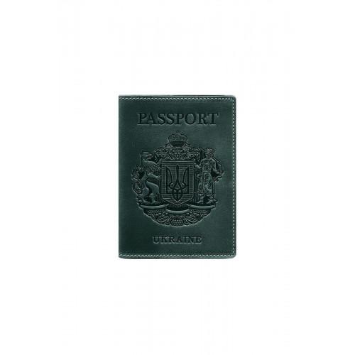 Шкіряна обкладинка BlankNote для паспорту з українським Гербом Зелений