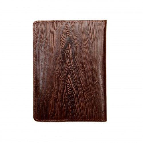 Шкіряна обкладинка для паспорта, Дошка (фактура дерева), коричневий