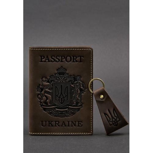 Подарунковий набір шкіряних аксесуарів з українською символікою Темно-коричневий