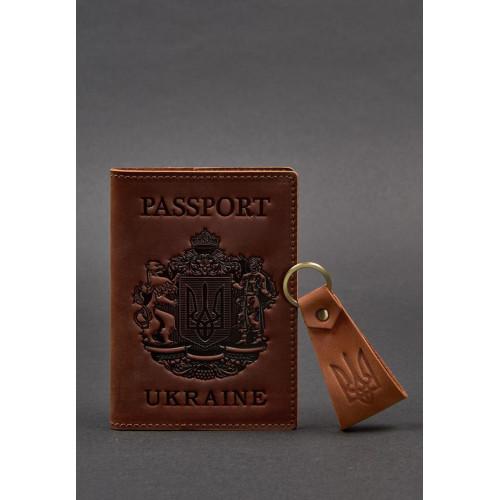Подарунковий набір шкіряних аксесуарів з українською символікою Світло-коричневий