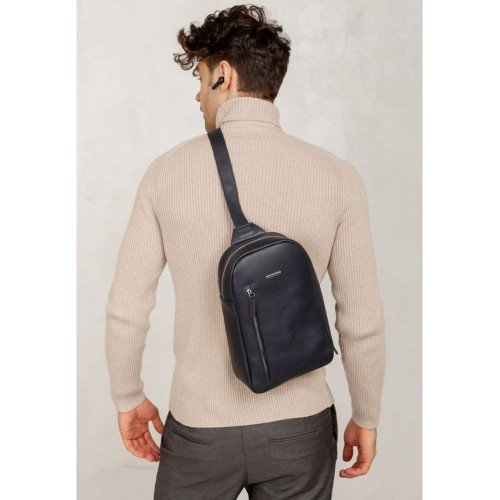 Шкіряний чоловічий рюкзак BlankNote (сумка-слінг) на одне плече Chest bag Синій