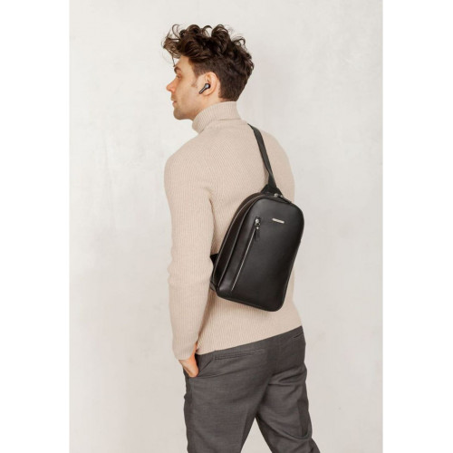 Шкіряний чоловічий рюкзак BlankNote (сумка-слінг) на одне плече Chest bag Чорний