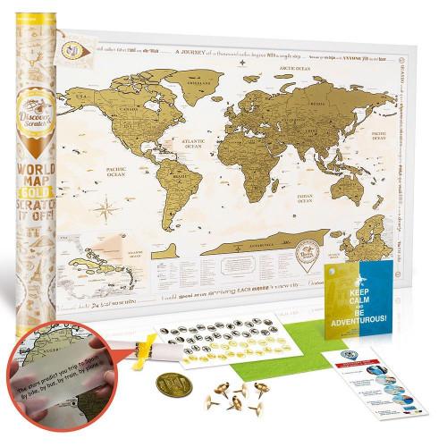 Скретч-карта Discovery Map World Gold, тубус