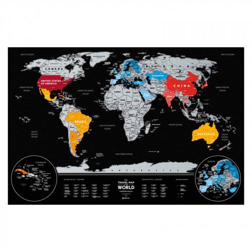 Скретч карта cвіту Travel Map Weekend Black World silver, тубус
