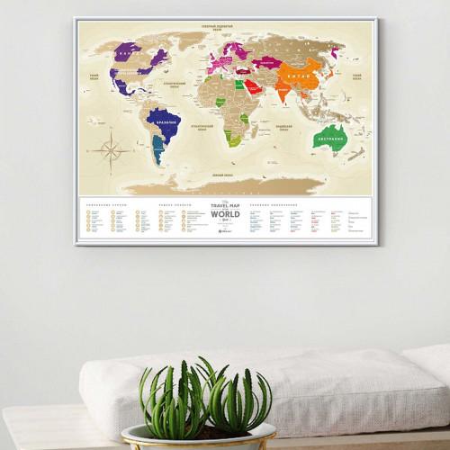 Скретч-карта світу Travel Map Gold World, в рамі