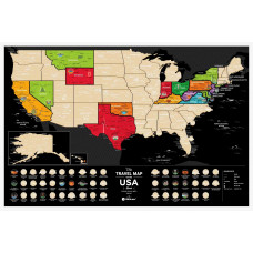 Скретч-карта The Travel Map of the USA Black, тубус