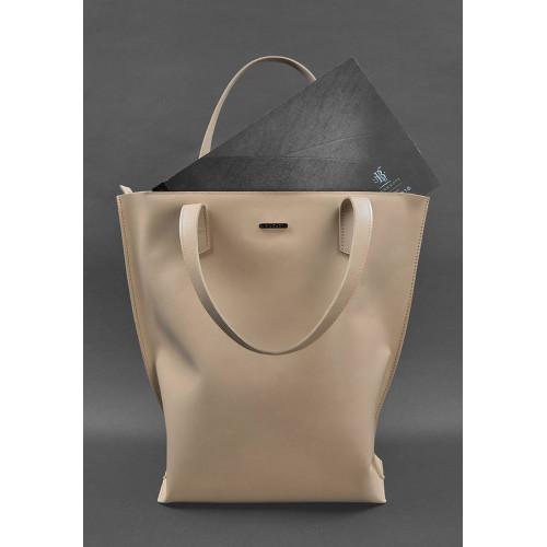 Жіноча шкіряна сумка-шоппер D.D. Світло-бежева Краст
