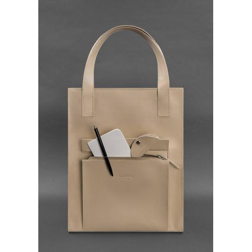 Жіноча шкіряна сумка-шоппер Бетсі з карманом Світло-бежева Краст