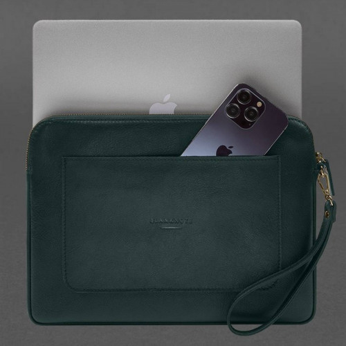 Шкіряний чохол для ноутбука Blanknote 13 на блискавці, Зелений