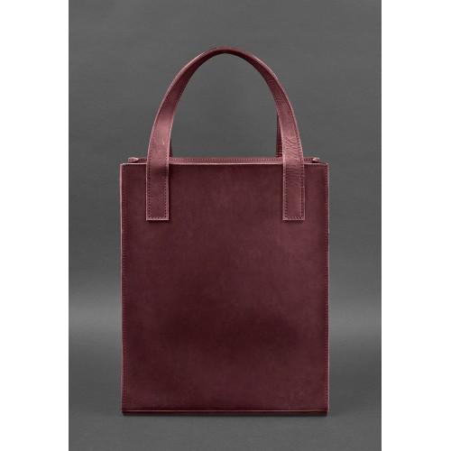 Жіноча шкіряна сумка-шоппер Бетсі з карманом Бордовий